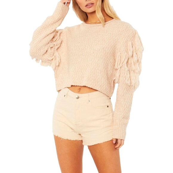 NWT Amuse Society Rocha Fringe Tassel Chunky Knit Sweater Long Sleeve Knit Top M - Picture 1 of 8
